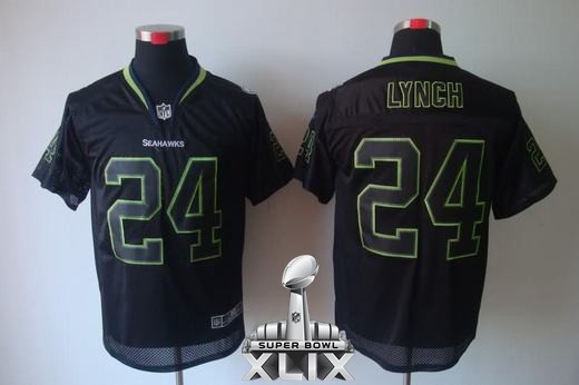 Nike Seahawks 24 Lynch Lights Out Black Elite 2015 Super Bowl XLIX Jerseys