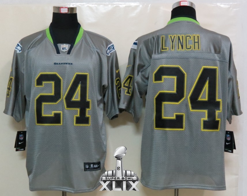 Nike Seahawks 24 Lynch Lights Out Grey Elite 2015 Super Bowl XLIX Jerseys