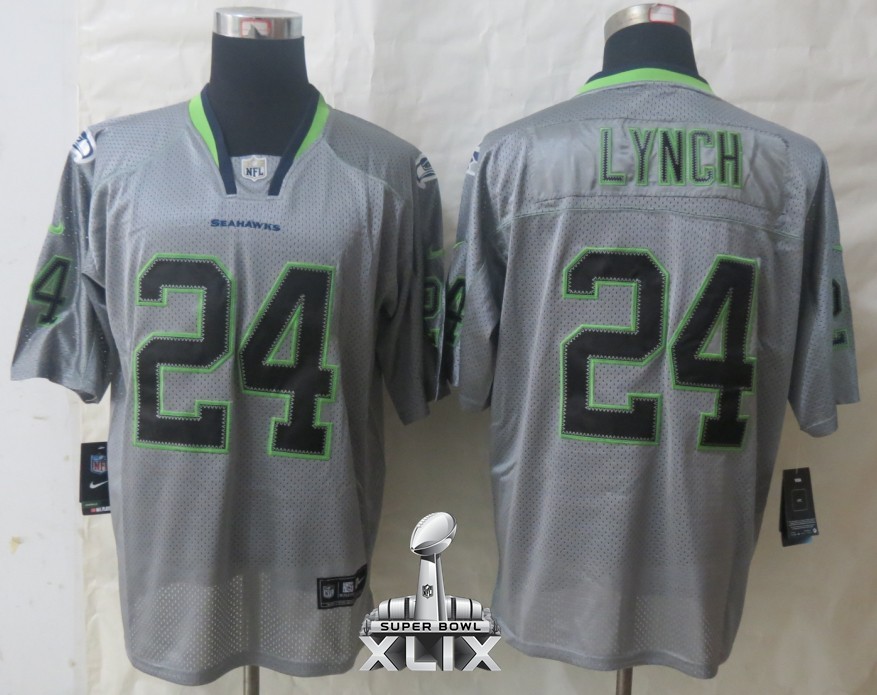 Nike Seahawks 24 Lynch New Lights Out Grey Elite 2015 Super Bowl XLIX Jerseys