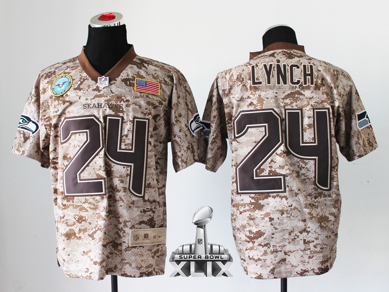 Nike Seahawks 24 Lynch US Marine Corps Camo With Flag Patch Elite 2015 Super Bowl XLIX Jerseys