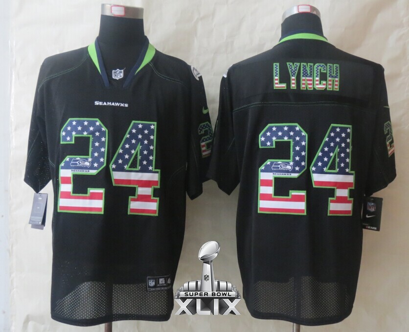 Nike Seahawks 24 Lynch USA Flag Fashion Black Elite 2015 Super Bowl XLIX Jerseys - Click Image to Close