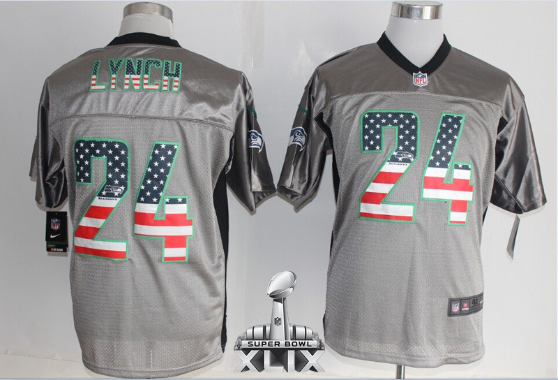 Nike Seahawks 24 Lynch USA Flag Fashion Grey Shadow Elite 2015 Super Bowl XLIX Jerseys
