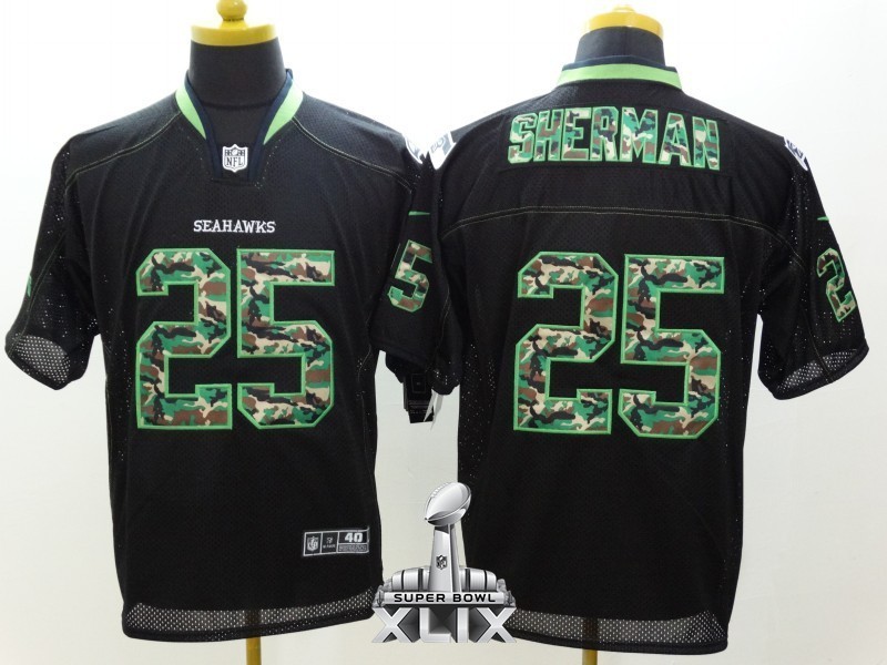 Nike Seahawks 25 Sherman Black Fashion Camo Elite 2015 Super Bowl XLIX Jerseys - Click Image to Close
