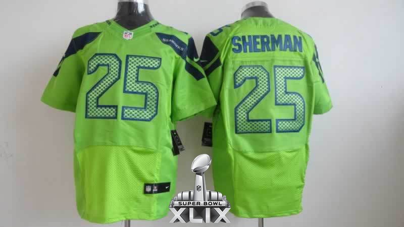 Nike Seahawks 25 Sherman Green Elite 2015 Super Bowl XLIX Jerseys