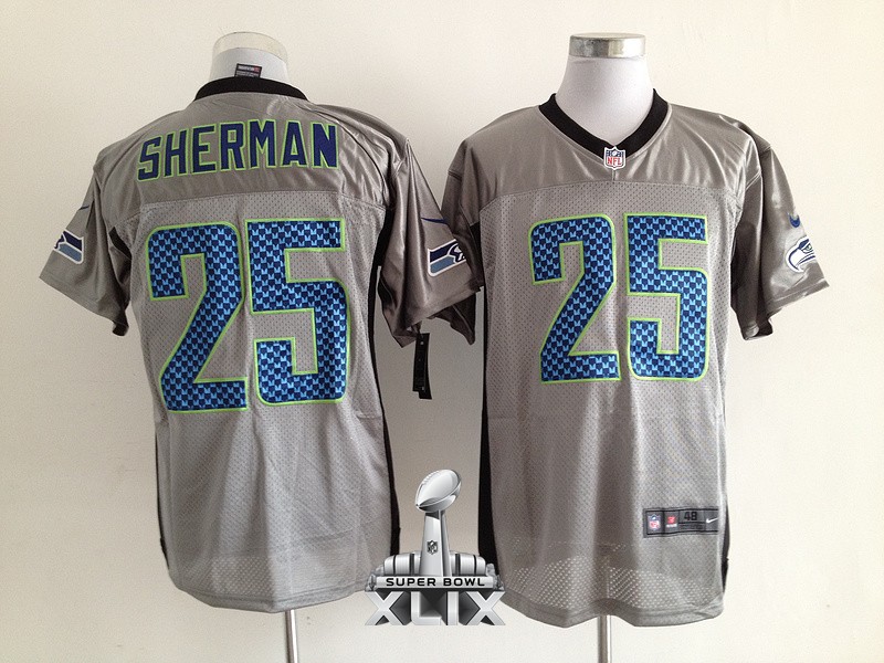 Nike Seahawks 25 Sherman Grey Shadow Elite 2015 Super Bowl XLIX Jerseys