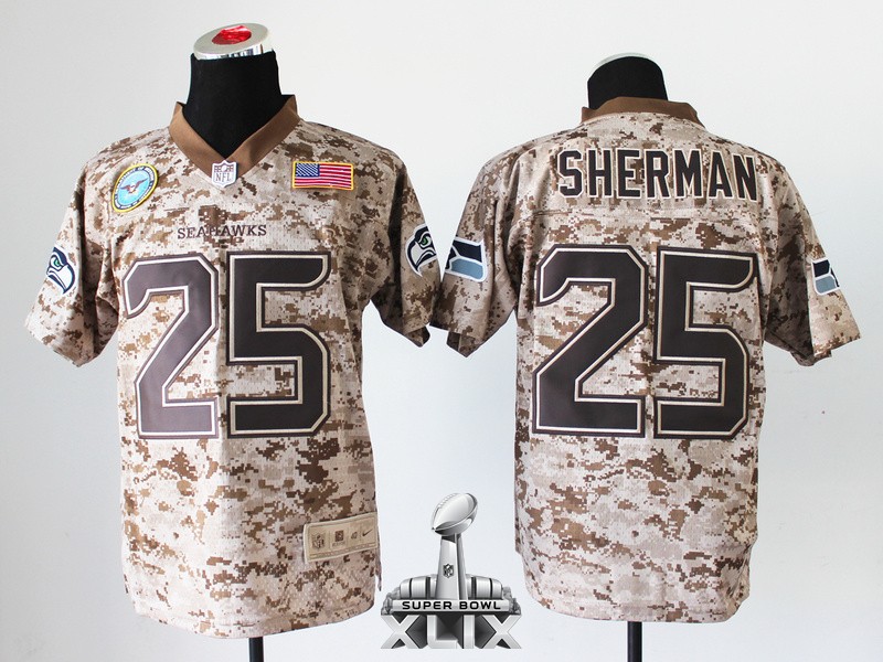 Nike Seahawks 25 Sherman US Marine Corps Camo With Flag Patch Elite 2015 Super Bowl XLIX Jerseys