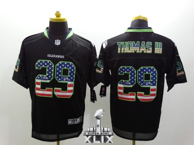 Nike Seahawks 29 Thomas III USA Flag Fashion Black Elite 2015 Super Bowl XLIX Jerseys