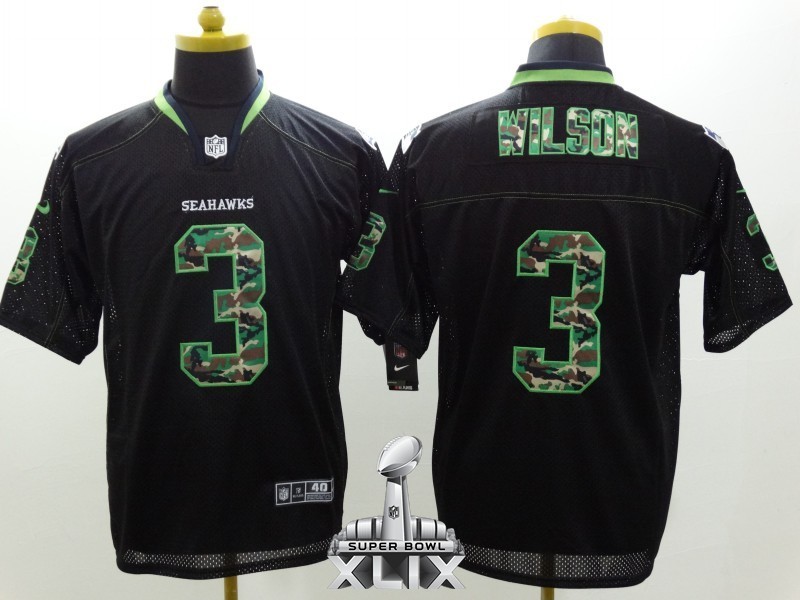 Nike Seahawks 3 Wilson Black Fashion Camo Elite 2015 Super Bowl XLIX Jerseys