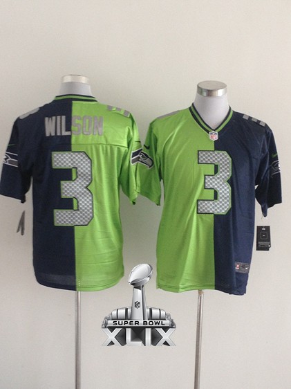 Nike Seahawks 3 Wilson Blue And Green Split Elite 2015 Super Bowl XLIX Jerseys