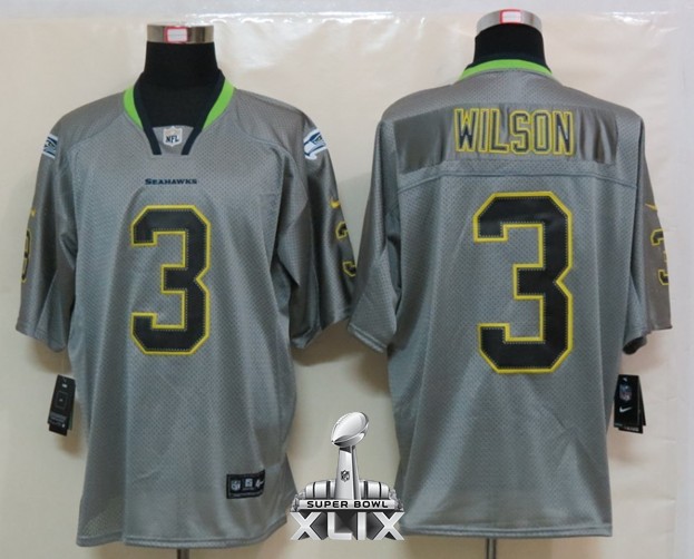 Nike Seahawks 3 Wilson Lights Out Grey Elite 2015 Super Bowl XLIX Jerseys