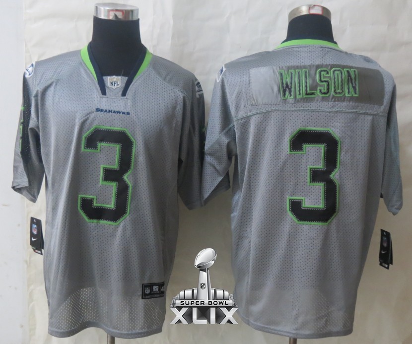 Nike Seahawks 3 Wilson New Lights Out Grey Elite 2015 Super Bowl XLIX Jerseys