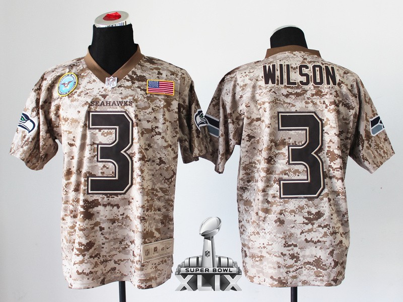 Nike Seahawks 3 Wilson US Marine Corps Camo With Flag Patch Elite 2015 Super Bowl XLIX Jerseys
