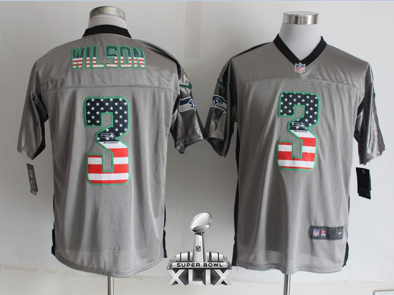 Nike Seahawks 3 Wilson USA Flag Fashion Grey Shadow Elite 2015 Super Bowl XLIX Jerseys