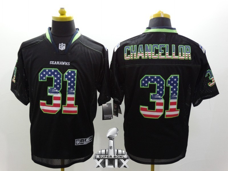 Nike Seahawks 31 Chancellor USA Flag Fashion Black Elite 2015 Super Bowl XLIX Jerseys