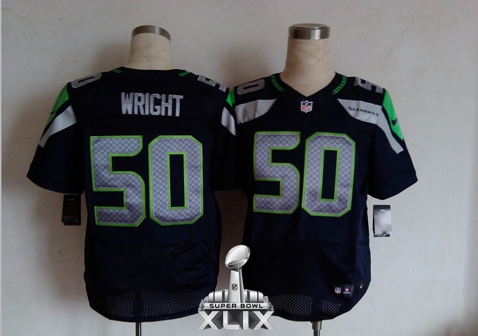 Nike Seahawks 50 Wright Blue Elite 2015 Super Bowl XLIX Jerseys