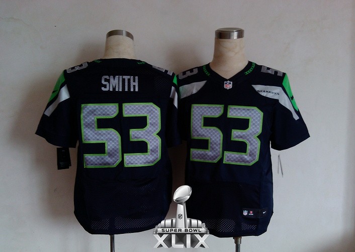 Nike Seahawks 53 Smith Blue Elite 2015 Super Bowl XLIX Jerseys