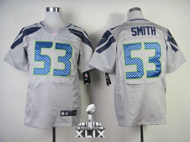 Nike Seahawks 53 Smith Grey Elite 2015 Super Bowl XLIX Jerseys