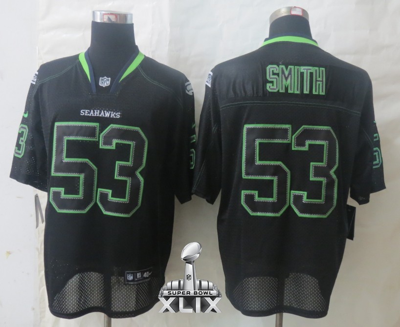 Nike Seahawks 53 Smith Lights Out Black Elite 2015 Super Bowl XLIX Jerseys