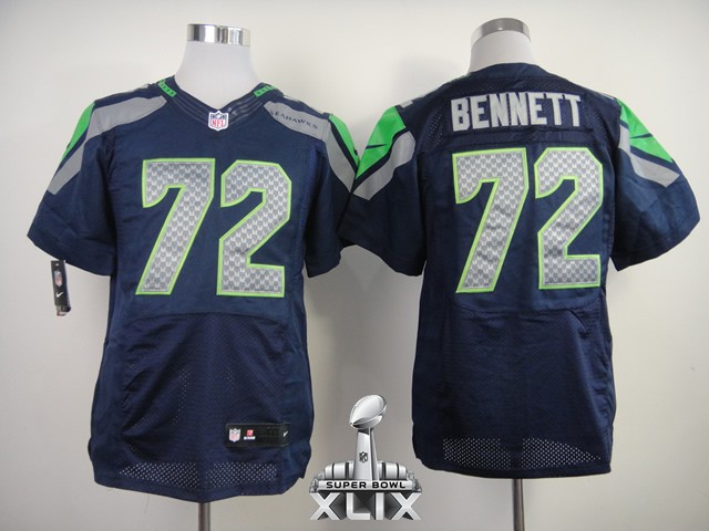 Nike Seahawks 72 Bennett Blue Elite 2015 Super Bowl XLIX Jerseys