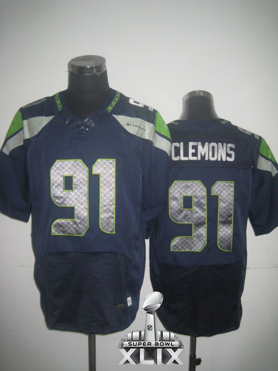 Nike Seahawks 91 Chris Clemons Blue Elite 2015 Super Bowl XLIX Jerseys