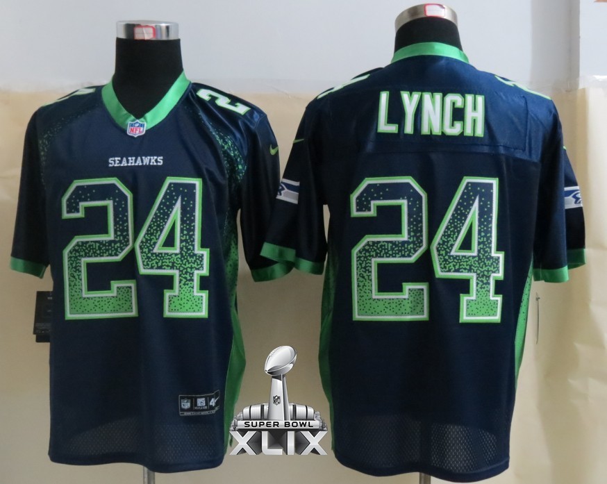 Nike Seahawks 24 Lynch Drift Fashion Blue Elite 2015 Super Bowl XLIX Jerseys