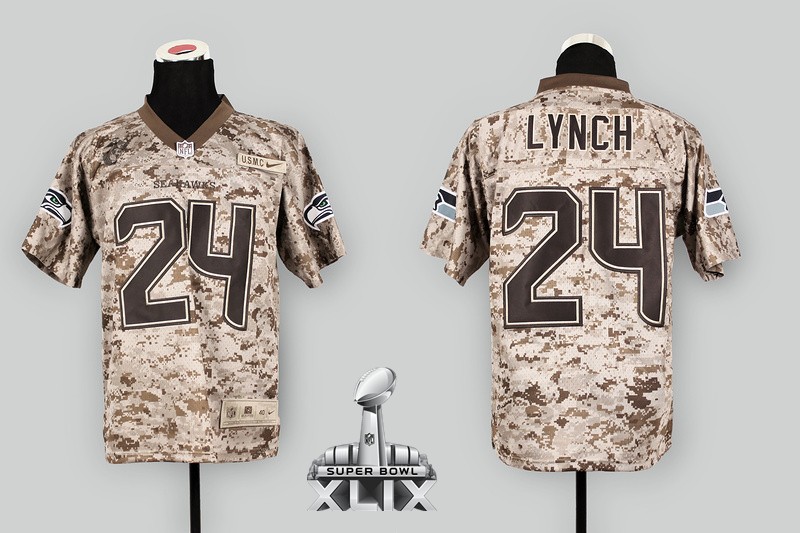 Nike Seahawks 24 Lynch US Marine Corps Camo Elite 2015 Super Bowl XLIX Jerseys