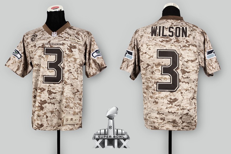 Nike Seahawks 3 Wilson US Marine Corps Camo Elite 2015 Super Bowl XLIX Jerseys - Click Image to Close