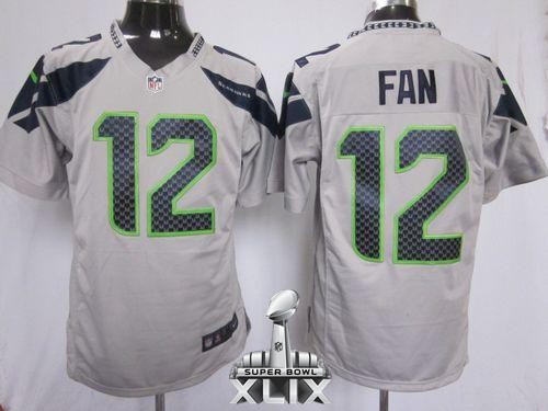 Nike Seahawks 12 Fan Grey Game 2015 Super Bowl XLIX Jerseys