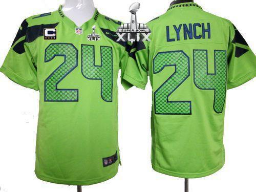 Nike Seahawks 24 Lynch Green Game 2015 Super Bowl XLIX Jerseys