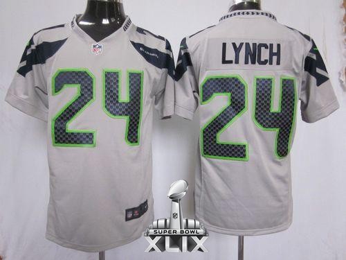 Nike Seahawks 24 Lynch Grey Game 2015 Super Bowl XLIX Jerseys