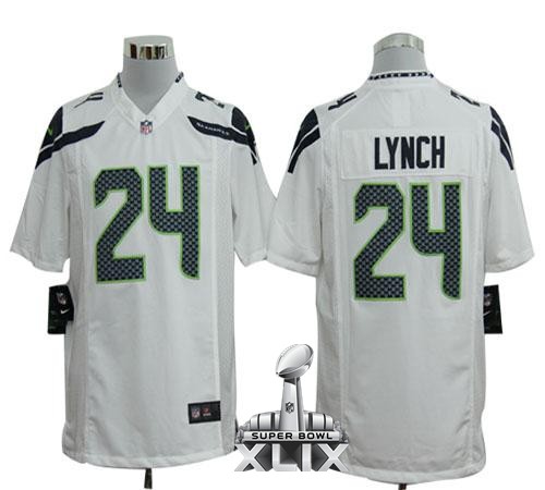 Nike Seahawks 24 Lynch White Game 2015 Super Bowl XLIX Jerseys