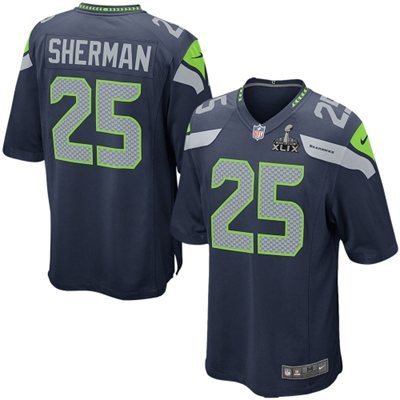 Nike Seahawks 25 Sherman Blue Game 2015 Super Bowl XLIX Jerseys