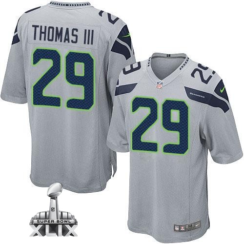 Nike Seahawks 29 Thomas III Grey Game 2015 Super Bowl XLIX Jerseys