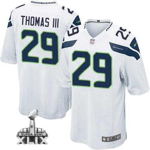 Nike Seahawks 29 Thomas III White Game 2015 Super Bowl XLIX Jerseys