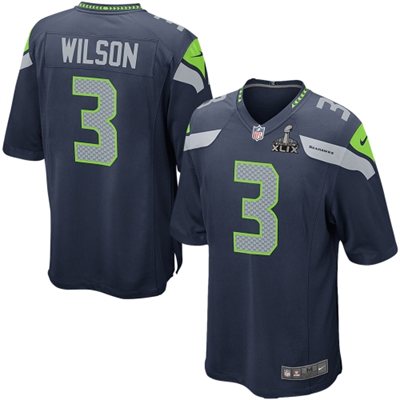 Nike Seahawks 3 Wilson Blue Game 2015 Super Bowl XLIX Jerseys