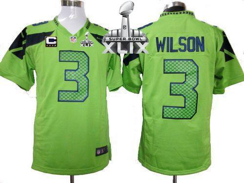 Nike Seahawks 3 Wilson Green Game C Patch 2015 Super Bowl XLIX Jerseys