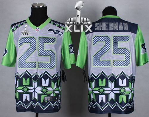 Nike Seahaws 25 Sherman Noble Elite 2015 Super Bowl XLIX Jerseys