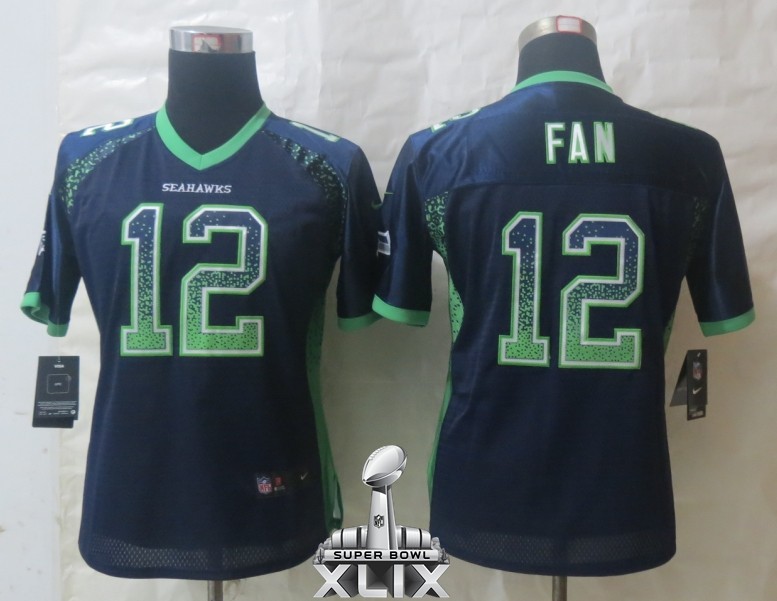 Nike Seahawks 12 Fan Blue Women Elite Drift 2015 Super Bowl XLIX Jerseys - Click Image to Close