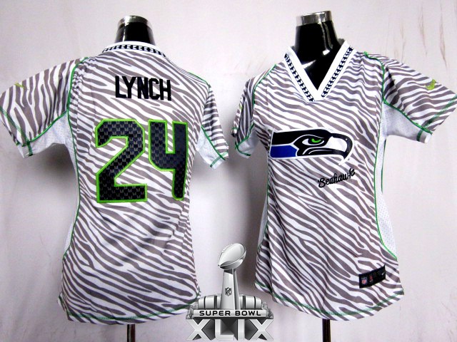 Nike Seahawks 24 LYNCH Women Zebra 2015 Super Bowl XLIX Jerseys