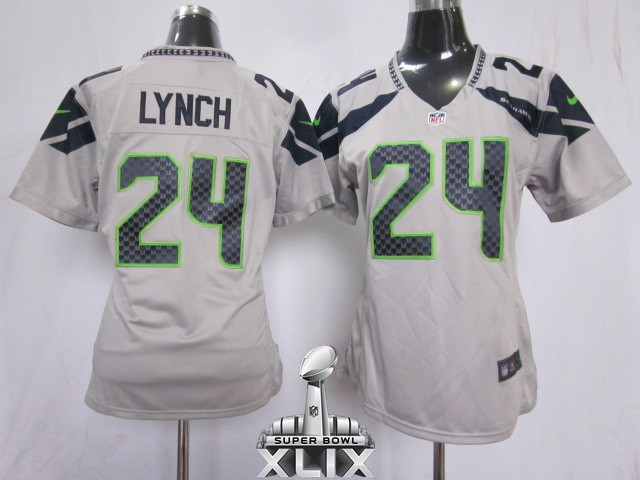 Nike Seahawks 24 Lynch Grey Women Game 2015 Super Bowl XLIX Jerseys