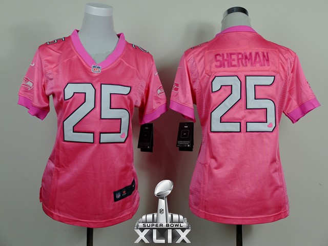 Nike Seahawks 25 Sherman Pink Love Women Game 2015 Super Bowl XLIX Jerseys