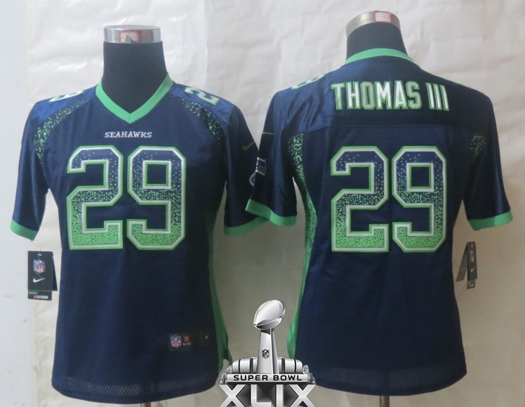 Nike Seahawks 29 Thomas III Blue Women Elite Drift 2015 Super Bowl XLIX Jerseys - Click Image to Close