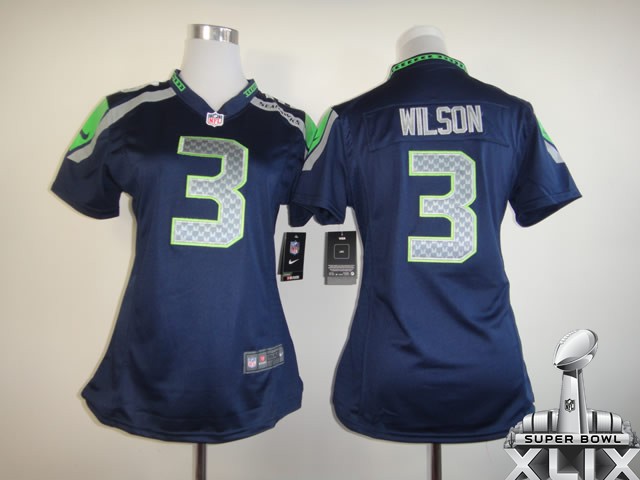 Nike Seahawks 3 Wilson Blue Women Game 2015 Super Bowl XLIX Jerseys