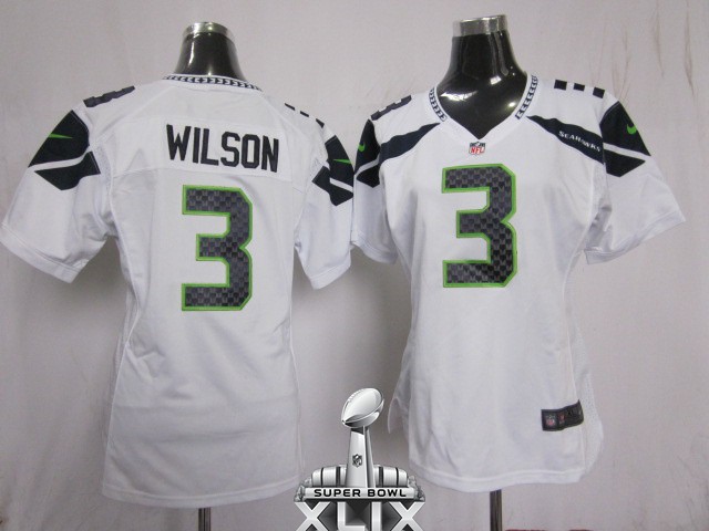 Nike Seahawks 3 Wilson White Women Game 2015 Super Bowl XLIX Jerseys