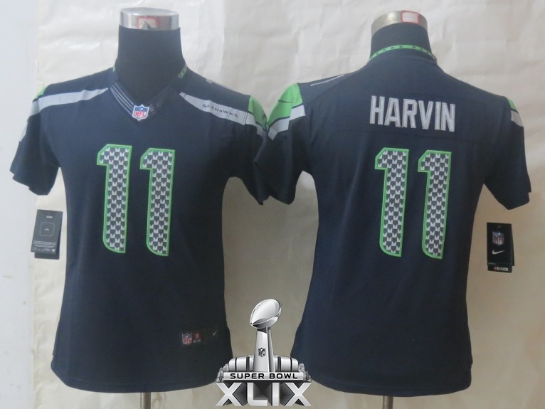 Nike Seahawks 11 Harvin Blue Women Limited 2015 Super Bowl XLIX Jerseys