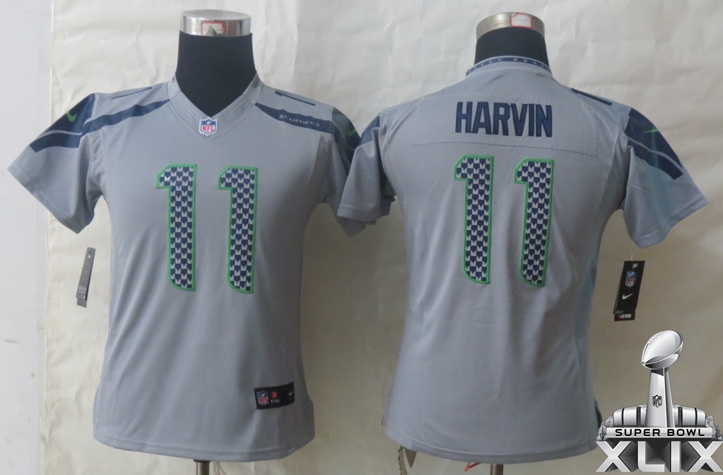 Nike Seahawks 11 Harvin Grey Women Limited 2015 Super Bowl XLIX Jerseys - Click Image to Close