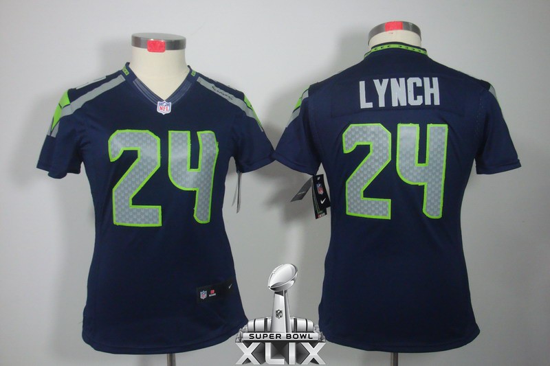 Nike Seahawks 24 Lynch Blue Women Limited 2015 Super Bowl XLIX Jerseys