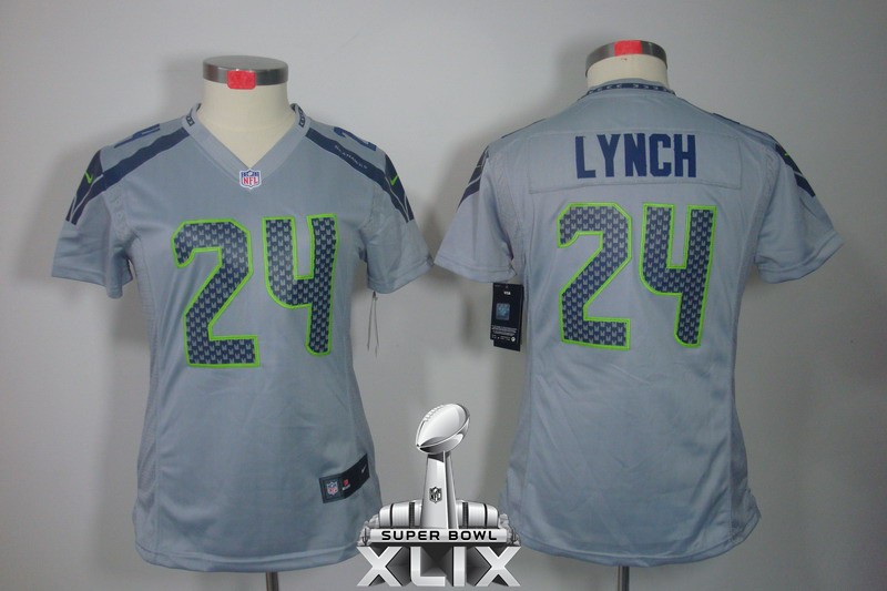 Nike Seahawks 24 Lynch Grey Women Limited 2015 Super Bowl XLIX Jerseys - Click Image to Close