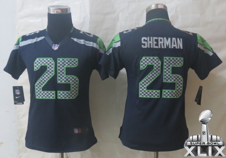 Nike Seahawks 25 Sherman Blue Women Limited 2015 Super Bowl XLIX Jerseys