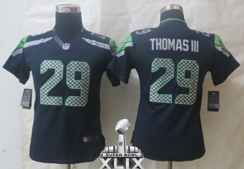 Nike Seahawks 29 Thomas III Blue Limited Women 2015 Super Bowl XLIX Jerseys - Click Image to Close